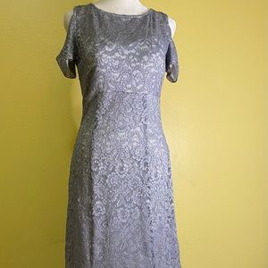 Silver lace floor length dress